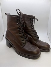 VTG 90s Y2K Nine West Brown Leather Chunky Block Heel Combat Boots 8M