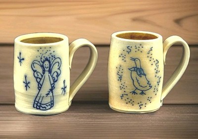 GOOSEBERRY PATCH, 2 Coffee Mug Set, 1997 ANGEL & 1999 Duck, Pottery/Stoneware
