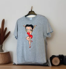 Vtg Y2K  Betty Boop Size Large Unisex T-shirt Red Dress Grapic Gray Tee GUC!