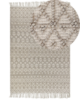 Teppich aus Wolle beige/sandbeige 160x230 cm rechteckig mit Fransen Boho Alucra