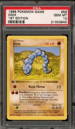 Pokemon Onix Base Set Shadowless 1st Edition #56 PSA 10 Gem Mint