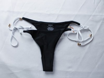 Quince Womens Italian Adjustable Side-Tie Minimal Bikini Bottom MS7 Black Medium