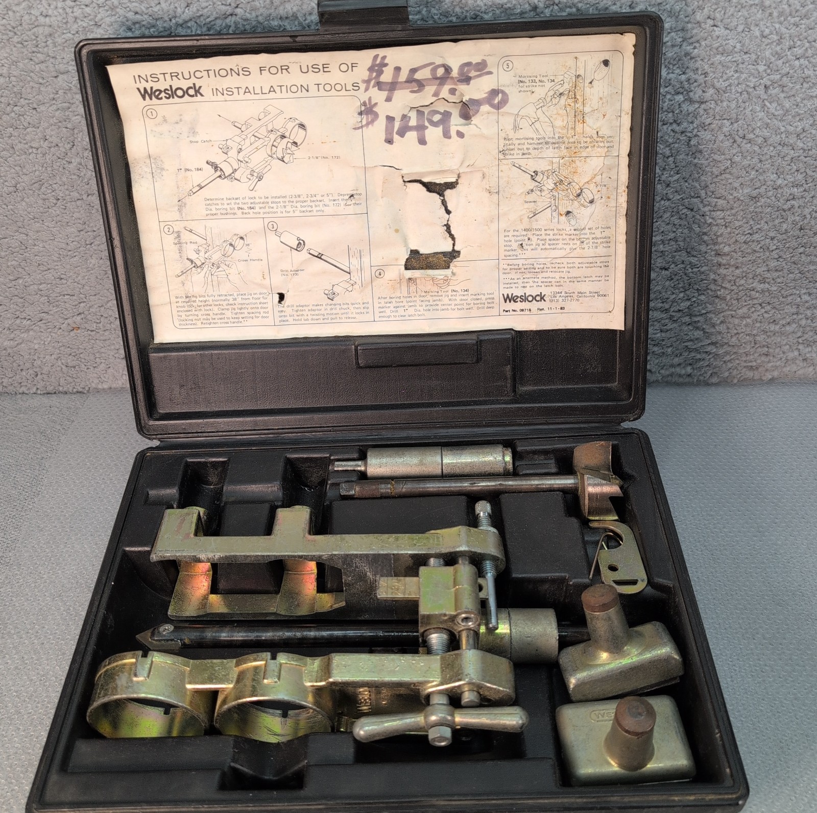 Weslock Boring Kit No. 188 Door Lock Installation Tool Set w/ Case, Instructions