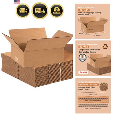 Shipping Boxes Medium 12''L x 9''W x 4''H 25-Pack - Corrugated Cardboard Box for...