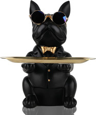 Nero Statua Del Salvadanaio Del Bulldog Francese - Con Vassoio in Acciaio Inossi