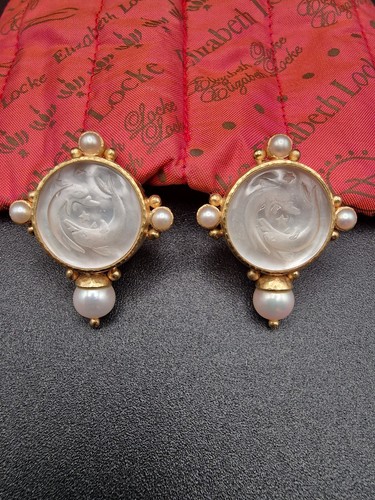 19ct Gold Elizabeth Locke Earrings Intaglio Glass Pearls Clip On RARE Not 18ct - Picture 1 of 24