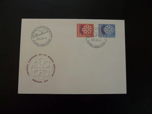 FDC  Switzerland 1959 Europa Cept overprinted stamps european postal conference