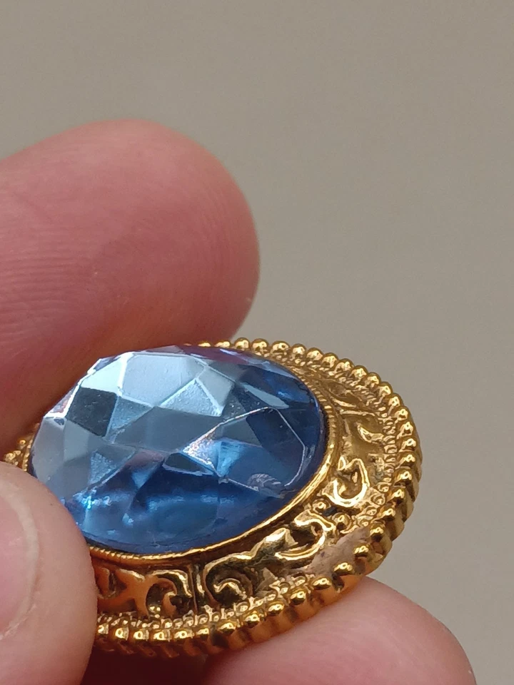 Pendientes de cristal de cristal azul aguamarina tono oro 1928 de colección Foto 3 de 4