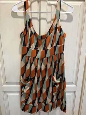 Diane von Furstenberg Abstract Orange Cream Mint Sundress Pockets Scoop Neck S