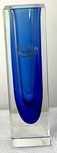 Blue Cristallo Murano Sommerso Vase, Art Glass Murano Italy 6.25" SIGNED VINTAGE