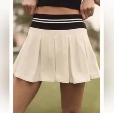 Anthropologie Daily Practice Kick Back Pleated Mini Skirt Size M Elastic White