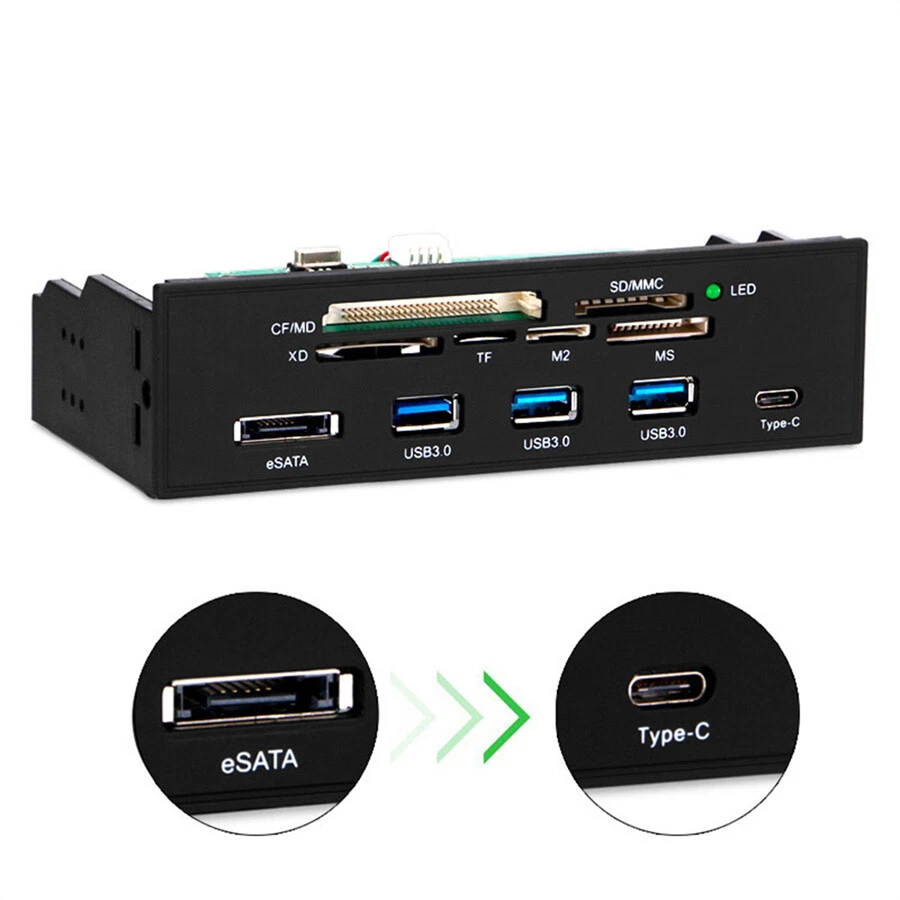 5.25" PC Computer Front Panel with USB 3.0 Hub Card Reader USB 3.1 & eSATA Port - Image 3 of 4