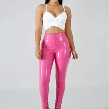 Schmale Hose Slim Fit PU-Leder Kunstleder-Optik Lack-Optik Vinyl Glanz sexy