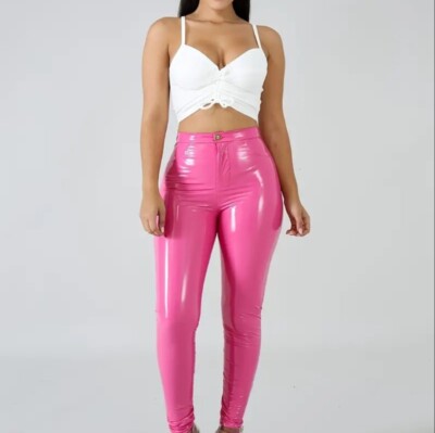 Schmale Hose Slim Fit PU-Leder Kunstleder-Optik Lack-Optik Vinyl Glanz sexy