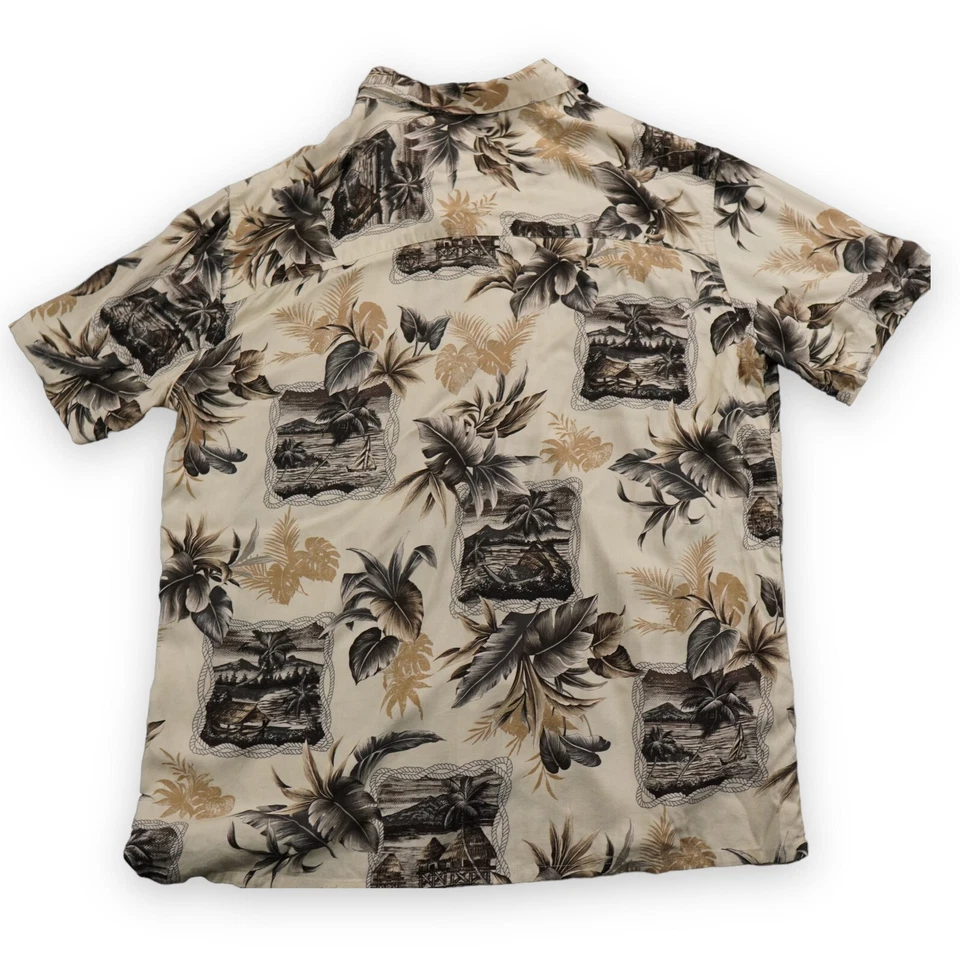 Island Shores Hawaiian Shirt Large Tan Brown Tropical floral pattern Beach - Image 2 of 4