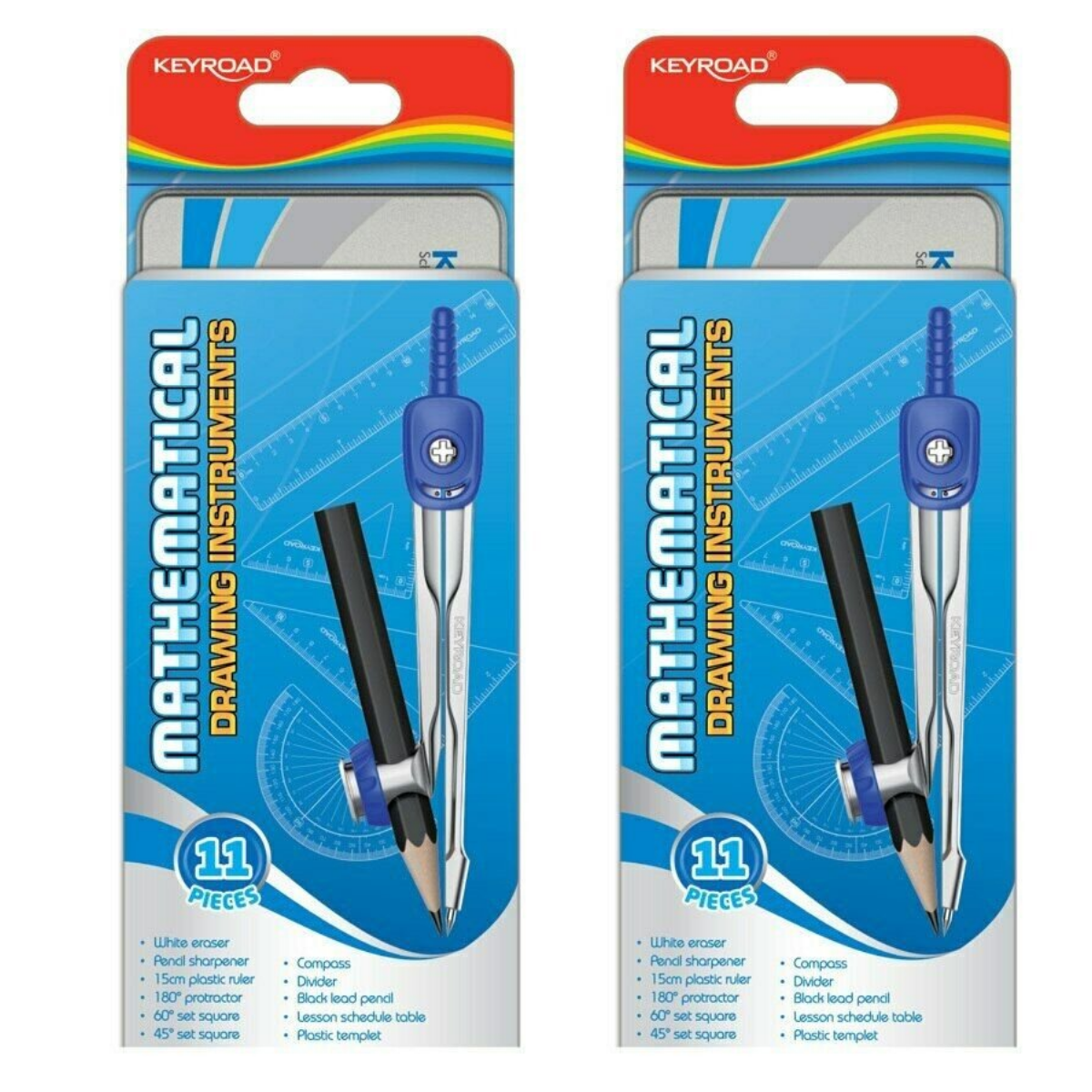 1 / 2 Sets of Geometry Set 11pc Keyroad Math Tin Durable | eBay