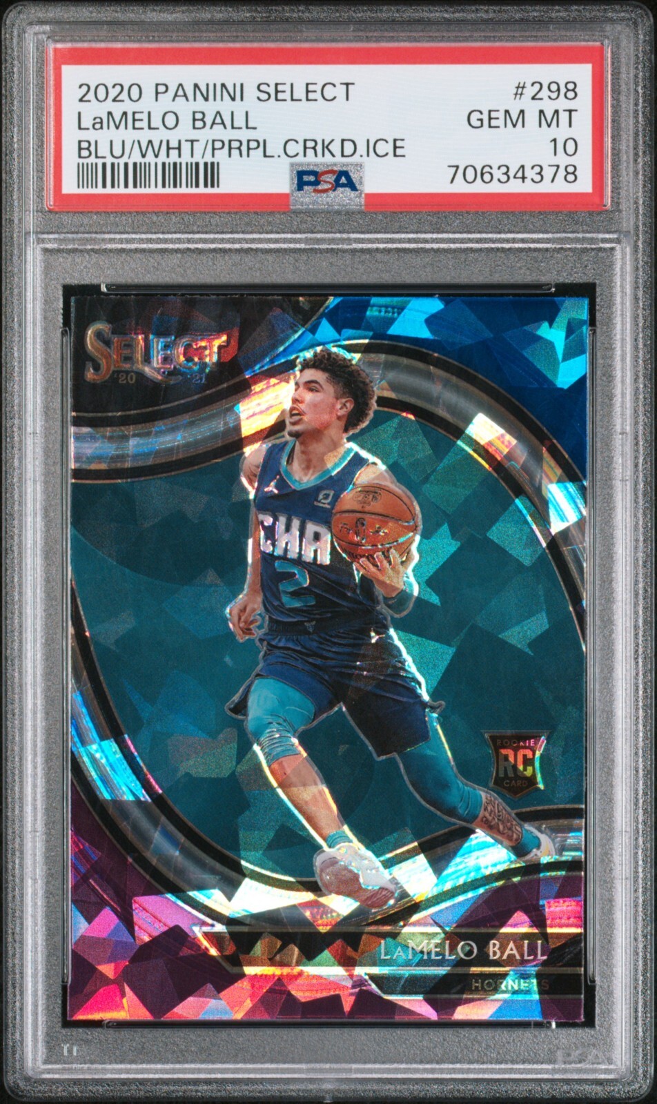 2020 LAMELO BALL Rookie Select Courtside Blue White Purple Cracked Ice PSA 10 RC