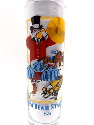 Jim Beam Drinking Glass Horse Racing Stakes Derby  Spiral 1988 Festival 7'' Tall