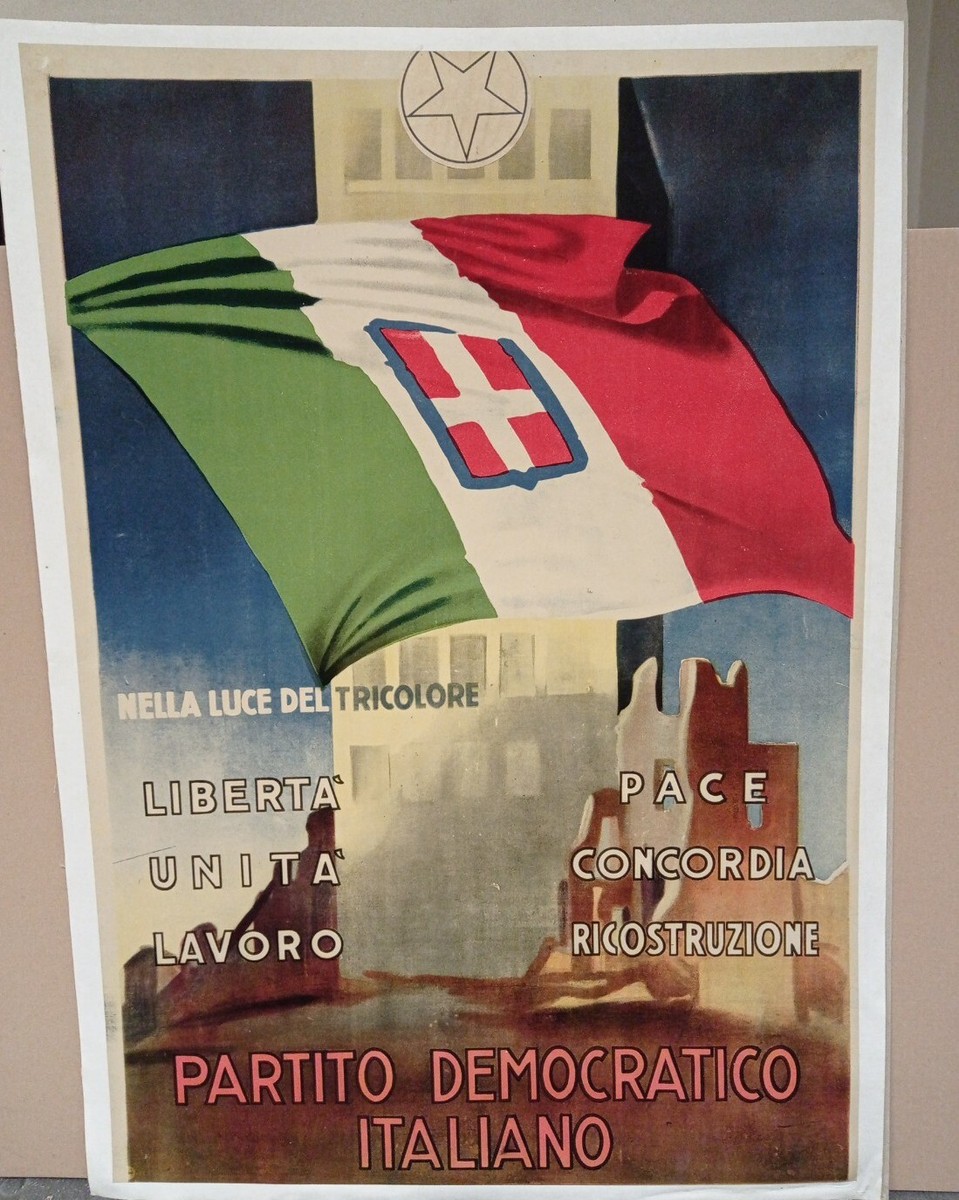MANIFESTO POLITICA PARTITO DEMOCRATICO ITALIANO MONARCHIA 1946 RARO  RINTELATO
