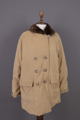 WEEKEND MAX MARA Brown Wool Double Breasted Fur Coat Size I40 / US6 / GB10