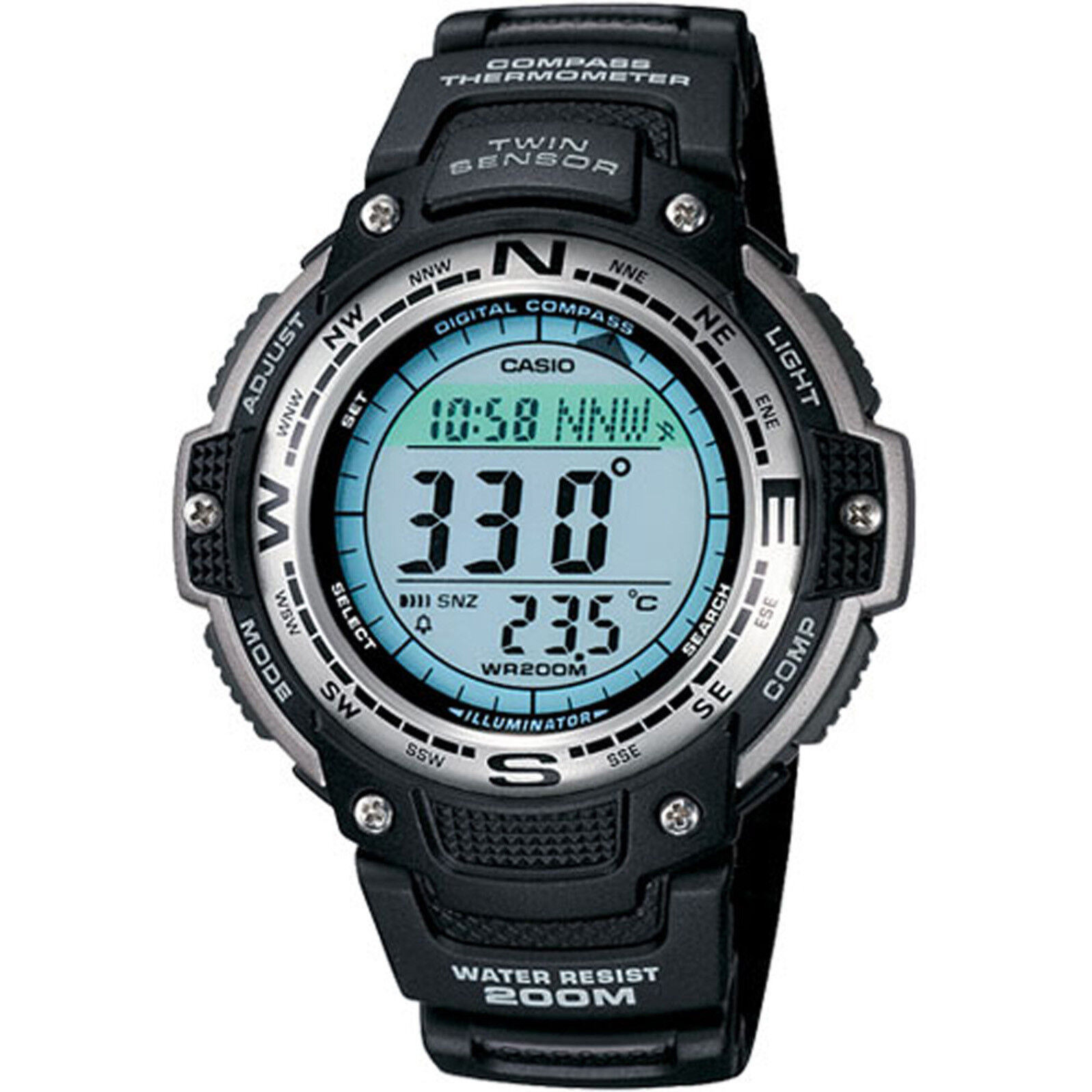 Casio Men’s Twin Sensor Digital Quartz Black 47.5mm Watch SGW100-1V | TellGrade