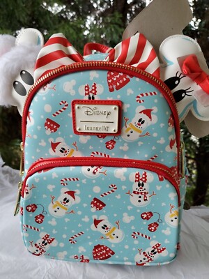 Loungefly Disney Snowman Mickey and Minnie Mouse Mini Backpack & Ears Headband Mickey & Minnie Pastel Snowman Ear Headband main image 4