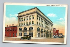 IRONTON OHIO NICE OLD STREET VIEW OF THE MASONIC TEMPLE POSTCARD (E-46)