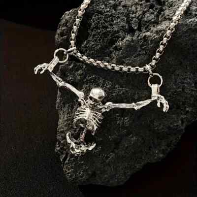 Evil SKELETON NECKLACE 24'' Chain Skull Hanging Shackles Chains Goth Horror WASP