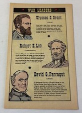 1960 cartoon page~ CIVIL WAR LEADERS Ulysses S Grant,Robert E Lee,David Farragut