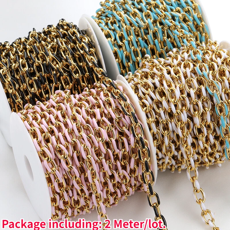 Cable de cadena de oro esmaltado de acero inoxidable de 2M eslabón abierto para hacer joyas hágalo usted mismo Foto 2 de 4