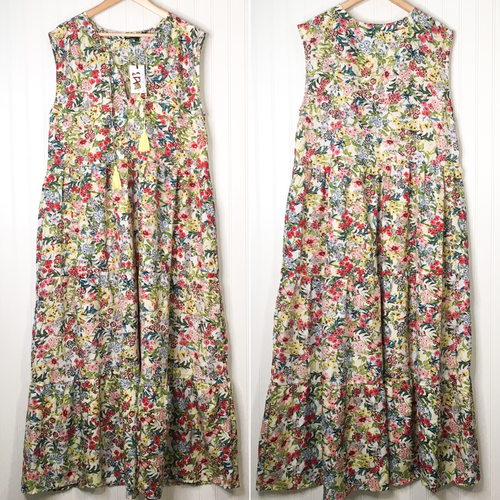 America & Beyond Womens A Line Dress Ivory Floral Tie Knot Sleeveless XL New