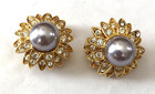 Joan Rivers Black Pearl & Rhinestone Flower Earrings
