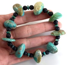 Blue Turquoise Bracelet Rough Nugget/Lava Beads Healing Gemstone Stretch Kingman