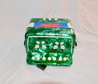 VERY RARE GREEN Vintage small toy accordion EXCELLENT COND