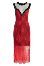 DIANE von FURSTENBERG DVF Red Black Fringe Beaded Sheer Lace Bodycon Dress 6 = S