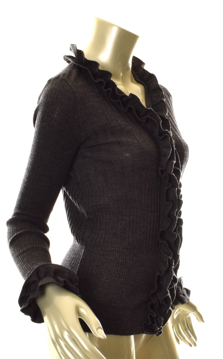 ANNE FONTAINE Parfaite Gray Ruffle Cardigan Size 40 U… Gem