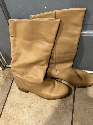 MARKON Shelly Leather Boots Womens 7W Equestrian Riding Block Heel Tan Brazil