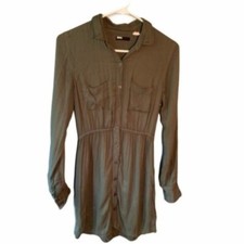 BDG Women's Size XS Shirt Dress Button Down Dark Green Roll Tab Sleeves