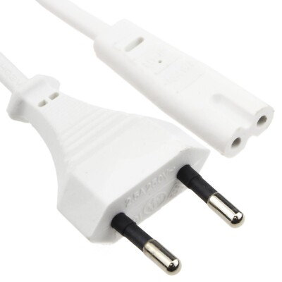 2 Pin Eurostecker auf 8 Stück 8 C7 Stecker Stromkabel 1,8m weiß