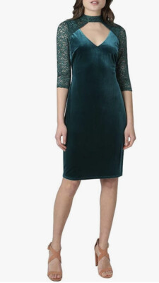 MARINA Women's 3/4 Sleeve Short Slim Stretch Velvet Dress W/ Glitter Lace  NWT 6P | eBay