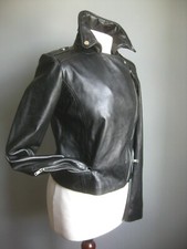 Mango Leather Biker Jacket Punk Small 8 6 Black Distressed Cropped Rock Chick