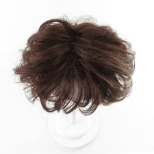 Fluffy Natural Brown Curly Mono Human Hair Clip in Topper Hair Piece For Women