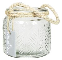 INNA-Glas Deko Windlicht Feena, Blattrelief, Henkel, Klar, 10,5Cm, Ø11Cm
