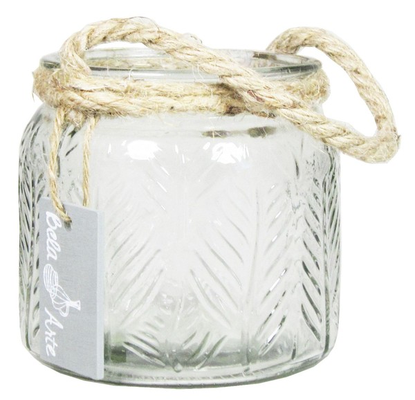 INNA-Glas Deko Windlicht Feena, Blattrelief, Henkel, Klar, 10,5Cm, Ø11Cm-image