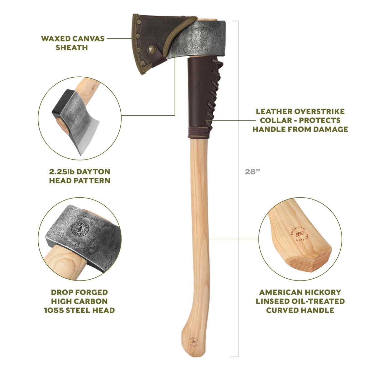 Swiss Tech 28-inch Drop Forged Steel Axe with Hickory Handle