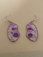 HANAMI^ Dangle Earrings w/ abstract Face outline filled with pressed pink flower