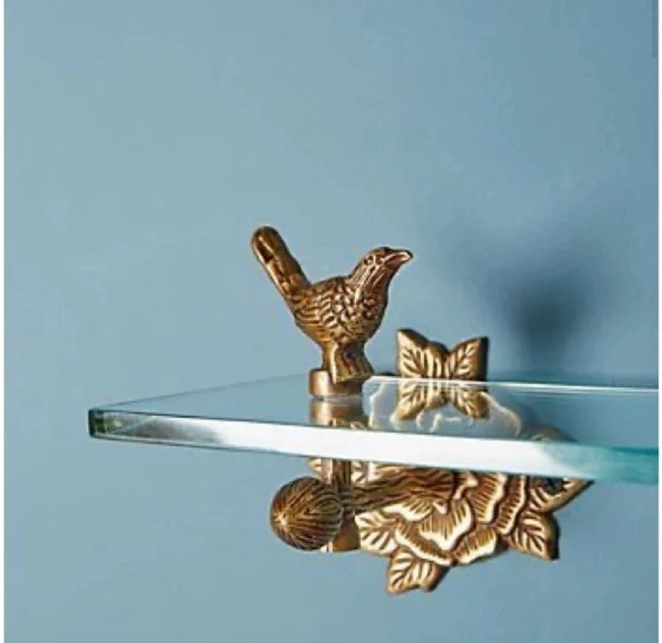 Anthropologie Everlee Estante Bronce Vidrio Bronce Nuevo en Caja Pájaro Floral Foto 2 de 2