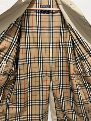 Vtg Burberrys Men’s Beige Long Trench Coat Nova Check Lining no belt image 10