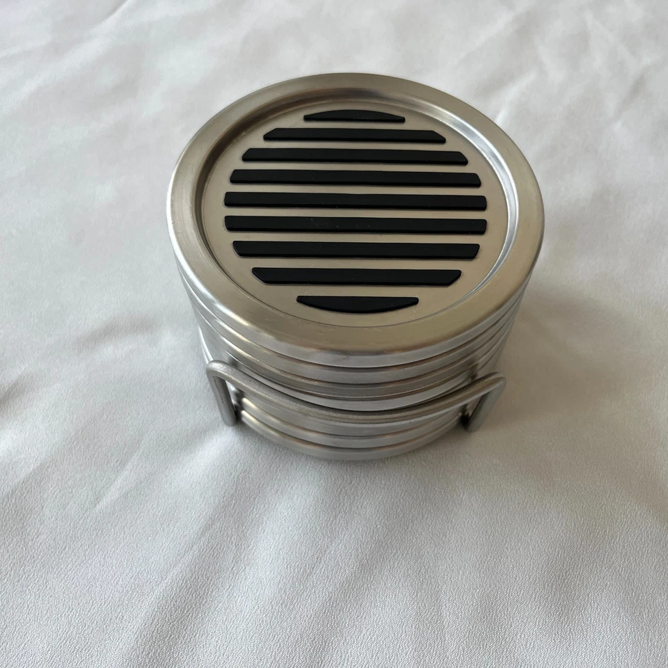 🥂8 Juego de posavasos de acero inoxidable con soporte - Diseño de almohadilla antiadherente elevada Foto 2 de 3