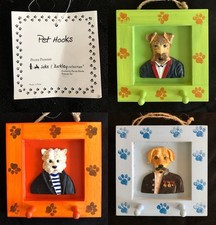 Dog Wall Hook Leash Key Holder Painted Carved Dog in Fancy Clothes